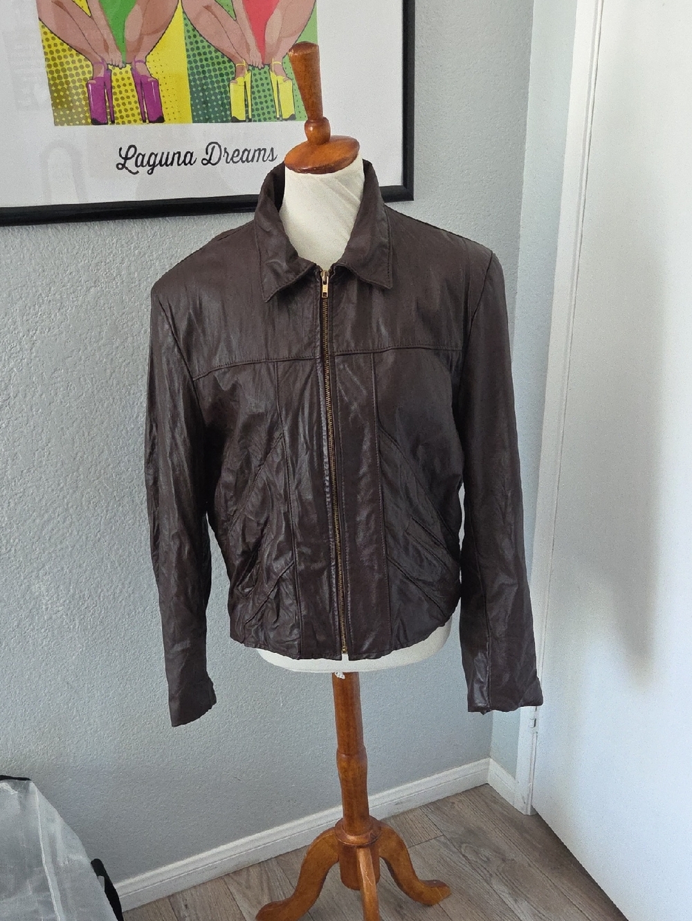 Jean Pierre Vintage Men's Brown Genuine Leather Zip Jacket 42 Regular